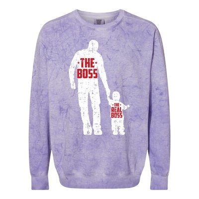 The Boss The Real Boss Fathers Day Dad Son Daughter Matching Colorblast Crewneck Sweatshirt