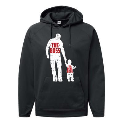 The Boss The Real Boss Fathers Day Dad Son Daughter Matching Performance Fleece Hoodie