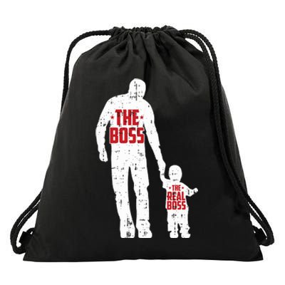 The Boss The Real Boss Fathers Day Dad Son Daughter Matching Drawstring Bag