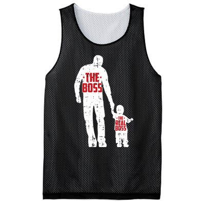 The Boss The Real Boss Fathers Day Dad Son Daughter Matching Mesh Reversible Basketball Jersey Tank