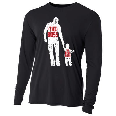 The Boss The Real Boss Fathers Day Dad Son Daughter Matching Cooling Performance Long Sleeve Crew