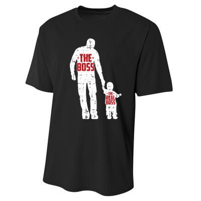 The Boss The Real Boss Fathers Day Dad Son Daughter Matching Performance Sprint T-Shirt