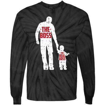 The Boss The Real Boss Fathers Day Dad Son Daughter Matching Tie-Dye Long Sleeve Shirt