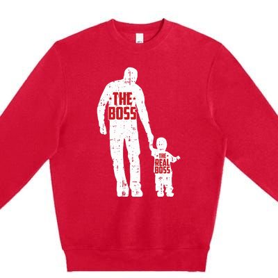 The Boss The Real Boss Fathers Day Dad Son Daughter Matching Premium Crewneck Sweatshirt