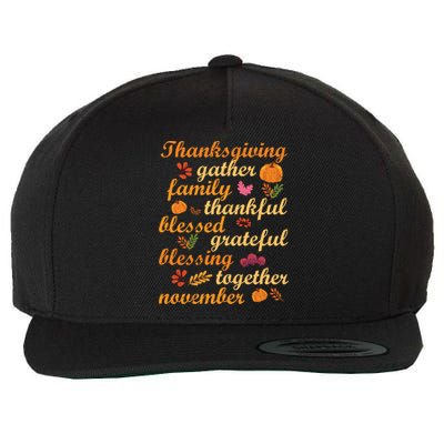 Thankful Blessings Thanksgiving Dinner Family Feast Time Funny Gift Wool Snapback Cap