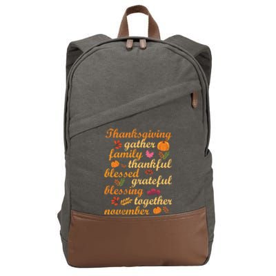 Thankful Blessings Thanksgiving Dinner Family Feast Time Funny Gift Cotton Canvas Backpack