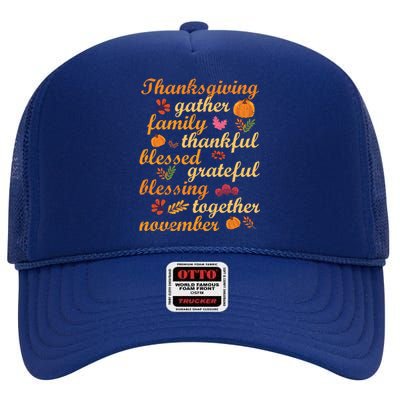 Thankful Blessings Thanksgiving Dinner Family Feast Time Funny Gift High Crown Mesh Back Trucker Hat