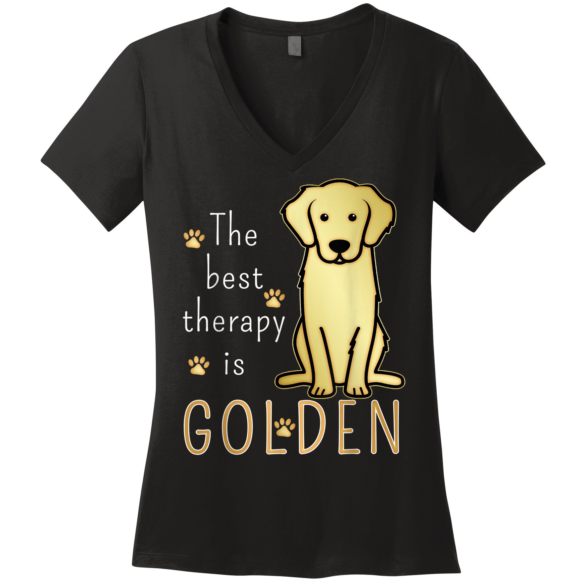 The Best Therapy Is Golden Retriever Dog Women's V-Neck T-Shirt