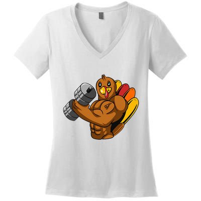 Turkey Bodybuilding Thanksgiving Day Gym Workout Fitness Women's V-Neck T-Shirt
