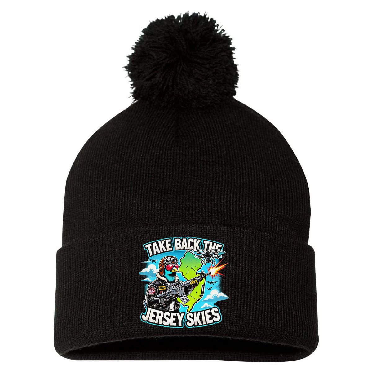 Take Back The Skies New Jersey Mystery Drones Pom Pom 12in Knit Beanie