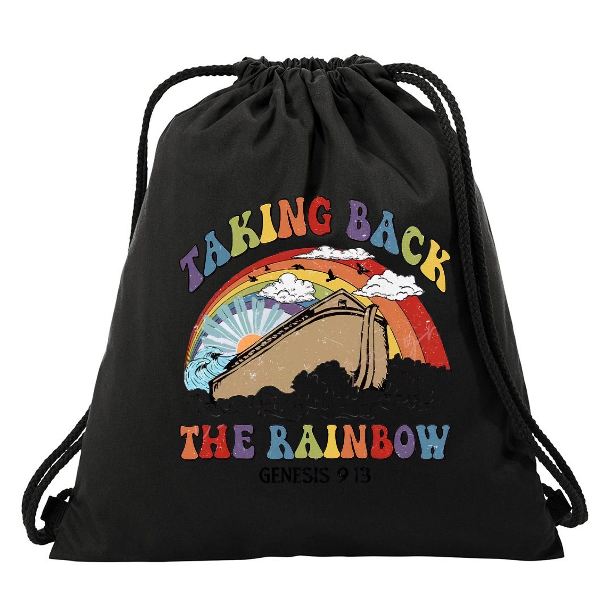 Taking Back The Rainbow Christian Jesus Rainbow Ship Drawstring Bag