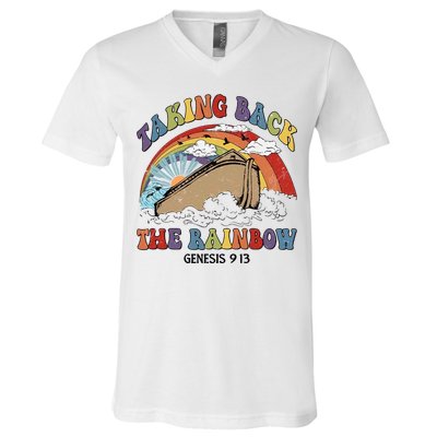 Taking Back The Rainbow Christian Jesus Rainbow Ship V-Neck T-Shirt