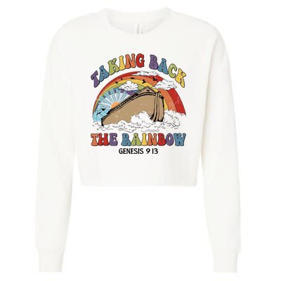 Taking Back The Rainbow Christian Jesus Rainbow Ship Cropped Pullover Crew