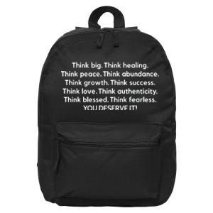 Think Big Think Healing Think Peace Think Abundance Think Growth 16 in Basic Backpack