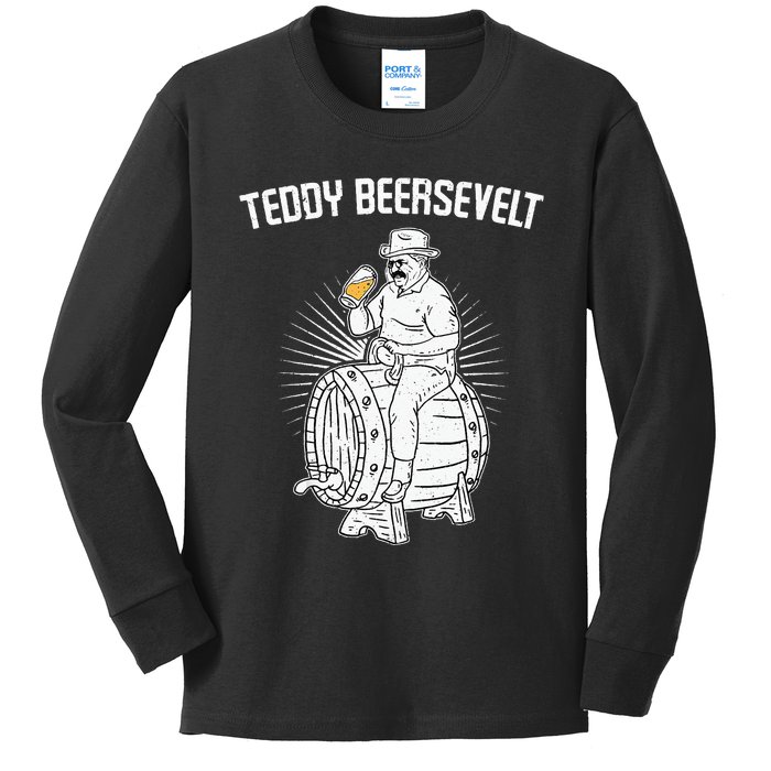 Teddy Beersevelt Theodore Roosevelt Beer 4th Of July Party Kids Long Sleeve Shirt