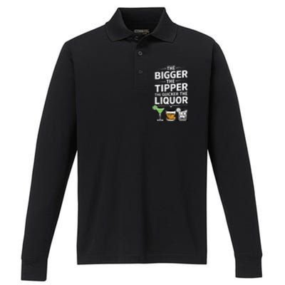 The Bigger The Tipper The Quicker The Liquor Bartender Mixer Performance Long Sleeve Polo