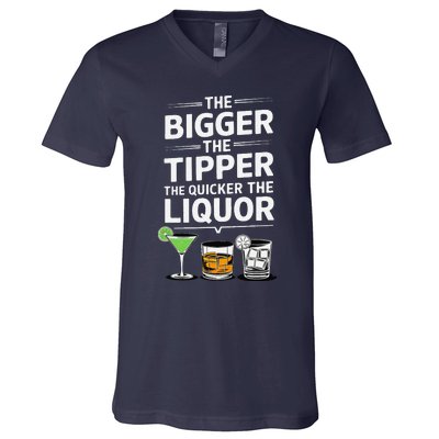 The Bigger The Tipper The Quicker The Liquor Bartender Mixer V-Neck T-Shirt