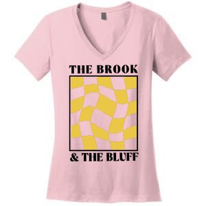 The Brook & The Bluff Wavy Yellow Checkered Women's V-Neck T-Shirt