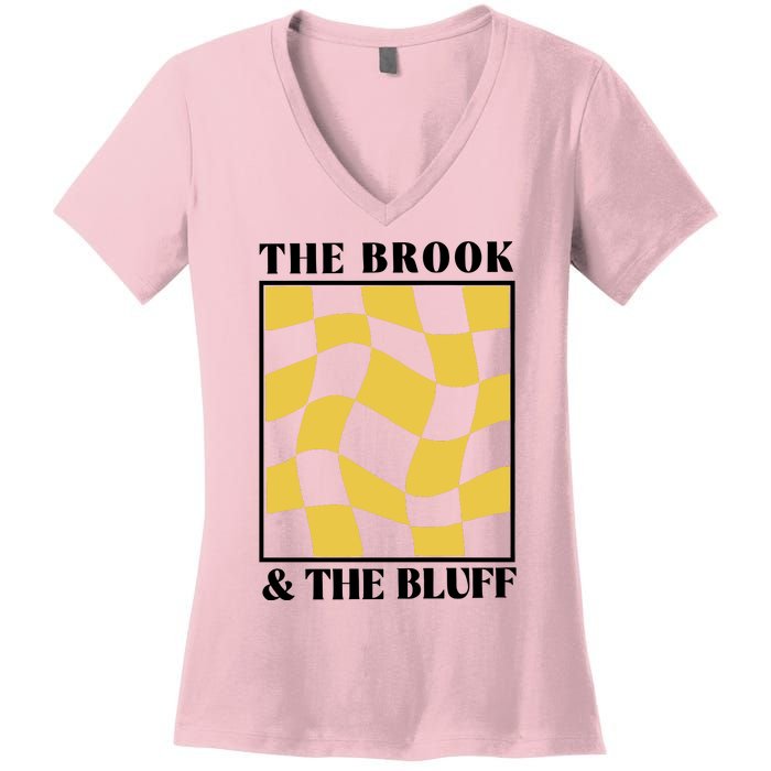 The Brook & The Bluff Wavy Yellow Checkered Women's V-Neck T-Shirt