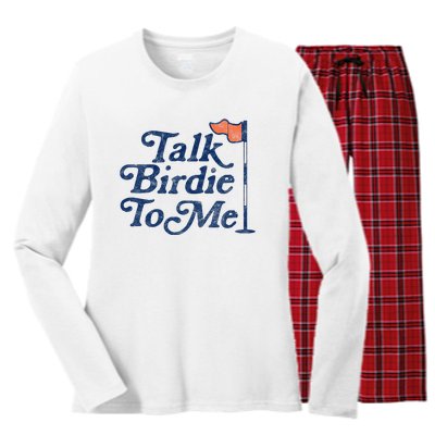 Talk Birdie To Me Funny Golfer Dad Fathers Day Golf Graphic Women's Long Sleeve Flannel Pajama Set 