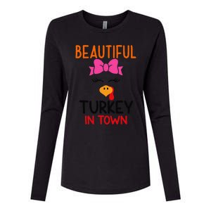 Thanksgiving Beautiful Turkey In Town Girl Womens Cotton Relaxed Long Sleeve T-Shirt