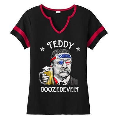 Teddy Boozedevelt Theodore Roosevelt 4th Of July American  Ladies Halftime Notch Neck Tee