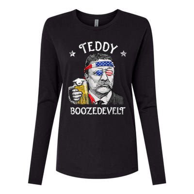 Teddy Boozedevelt Theodore Roosevelt 4th Of July American  Womens Cotton Relaxed Long Sleeve T-Shirt