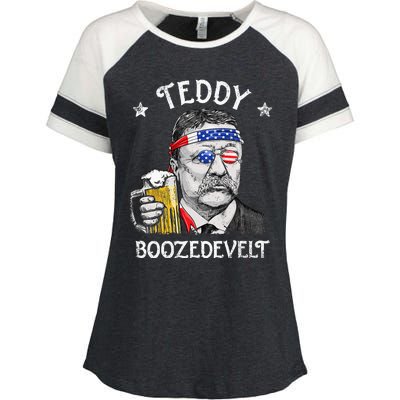 Teddy Boozedevelt Theodore Roosevelt 4th Of July American  Enza Ladies Jersey Colorblock Tee