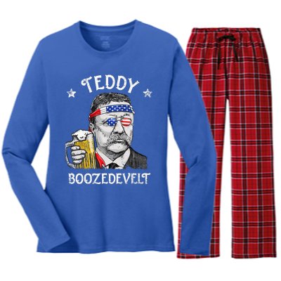 Teddy Boozedevelt Theodore Roosevelt 4th Of July American  Women's Long Sleeve Flannel Pajama Set 