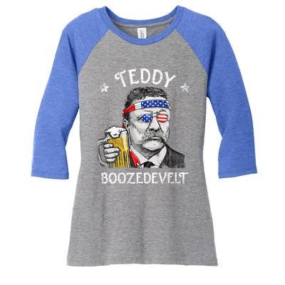 Teddy Boozedevelt Theodore Roosevelt 4th Of July American  Women's Tri-Blend 3/4-Sleeve Raglan Shirt