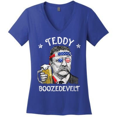 Teddy Boozedevelt Theodore Roosevelt 4th Of July American  Women's V-Neck T-Shirt