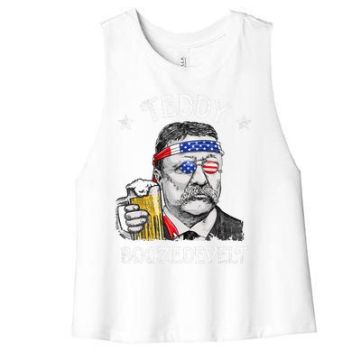 Teddy Boozedevelt Theodore Roosevelt 4th Of July American  Women's Racerback Cropped Tank