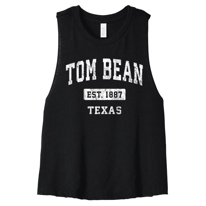 Tom Bean Texas Tx Vintage Sports Established Women's Racerback Cropped Tank