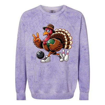 Turkey Bowling Thanksgiving Turkey Playing Bowling Turkey Colorblast Crewneck Sweatshirt