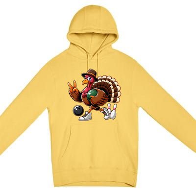 Turkey Bowling Thanksgiving Turkey Playing Bowling Turkey Premium Pullover Hoodie