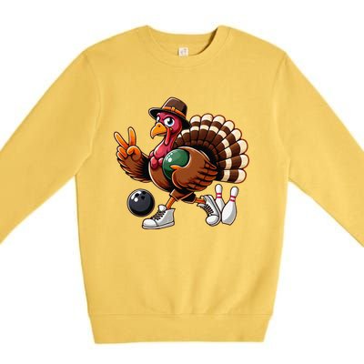 Turkey Bowling Thanksgiving Turkey Playing Bowling Turkey Premium Crewneck Sweatshirt