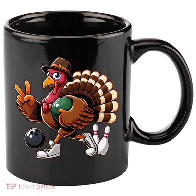 Turkey Bowling Thanksgiving Turkey Playing Bowling Turkey 11oz C Handle Ceramic Mug
