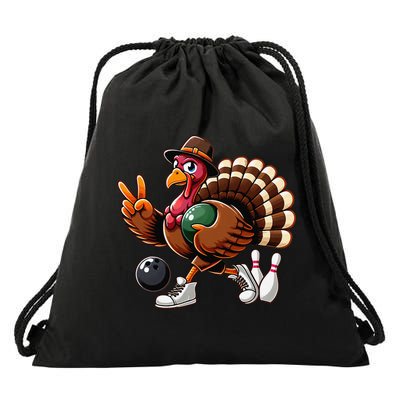 Turkey Bowling Thanksgiving Turkey Playing Bowling Turkey Drawstring Bag