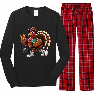 Turkey Bowling Thanksgiving Turkey Playing Bowling Turkey Long Sleeve Pajama Set