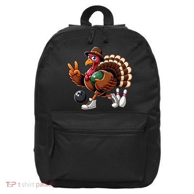 Turkey Bowling Thanksgiving Turkey Playing Bowling Turkey 16 in Basic Backpack