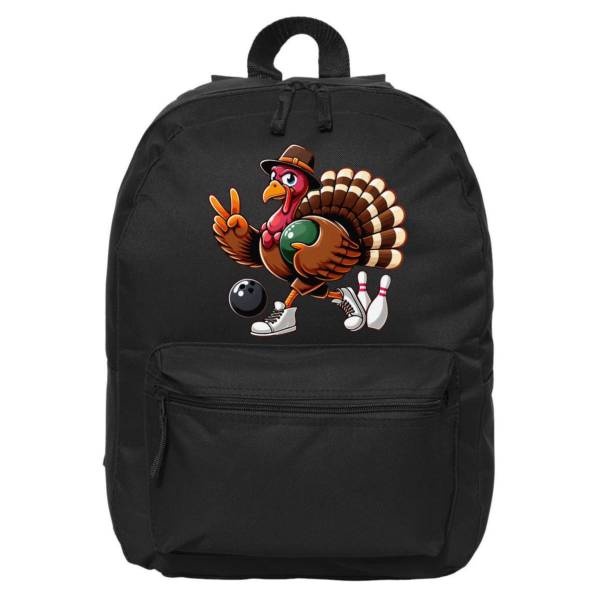 Turkey Bowling Thanksgiving Turkey Playing Bowling Turkey 16 in Basic Backpack