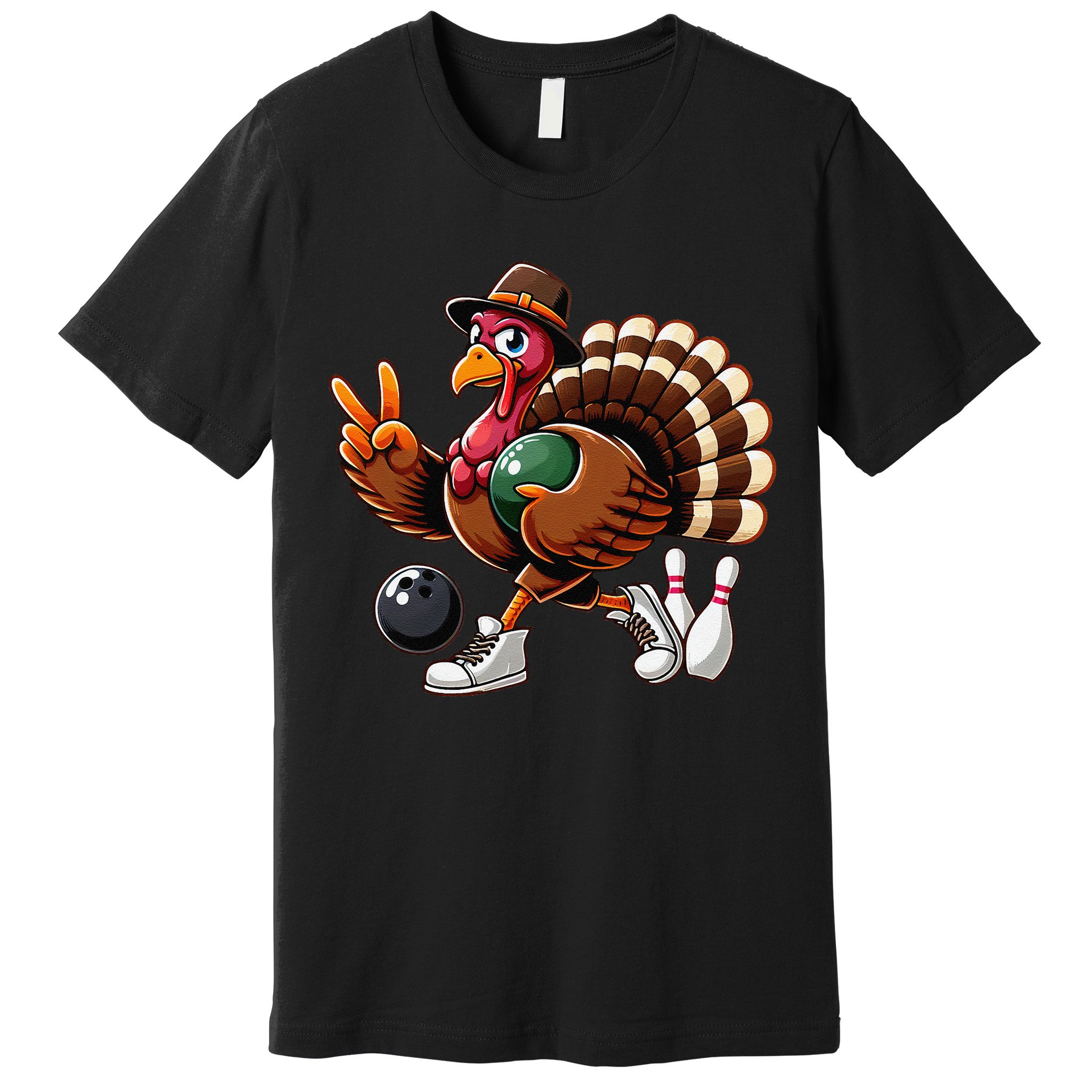 Turkey Bowling Thanksgiving Turkey Playing Bowling Turkey Premium T-Shirt
