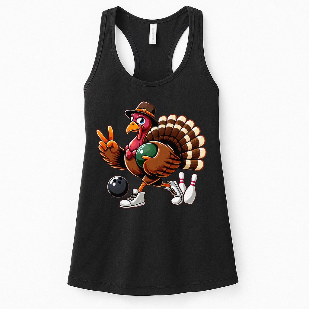 Turkey Bowling Thanksgiving Turkey Playing Bowling Turkey Womens Tank Top