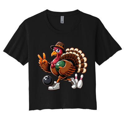 Turkey Bowling Thanksgiving Turkey Playing Bowling Turkey Crop Top