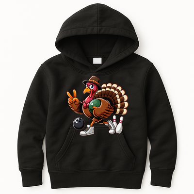 Turkey Bowling Thanksgiving Turkey Playing Bowling Turkey Kids Hoodie