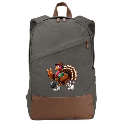 Turkey Bowling Thanksgiving Turkey Playing Bowling Turkey Cotton Canvas Backpack
