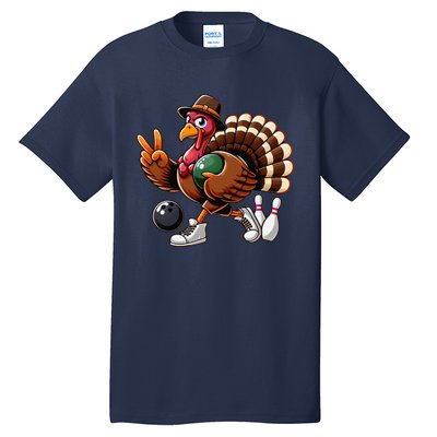 Turkey Bowling Thanksgiving Turkey Playing Bowling Turkey Tall T-Shirt