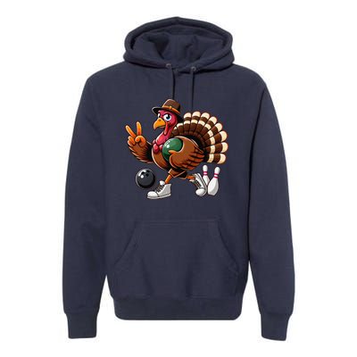 Turkey Bowling Thanksgiving Turkey Playing Bowling Turkey Premium Hoodie