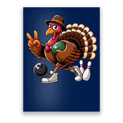 Turkey Bowling Thanksgiving Turkey Playing Bowling Turkey Poster