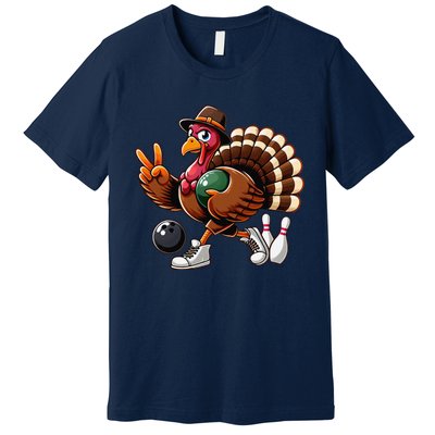 Turkey Bowling Thanksgiving Turkey Playing Bowling Turkey Premium T-Shirt